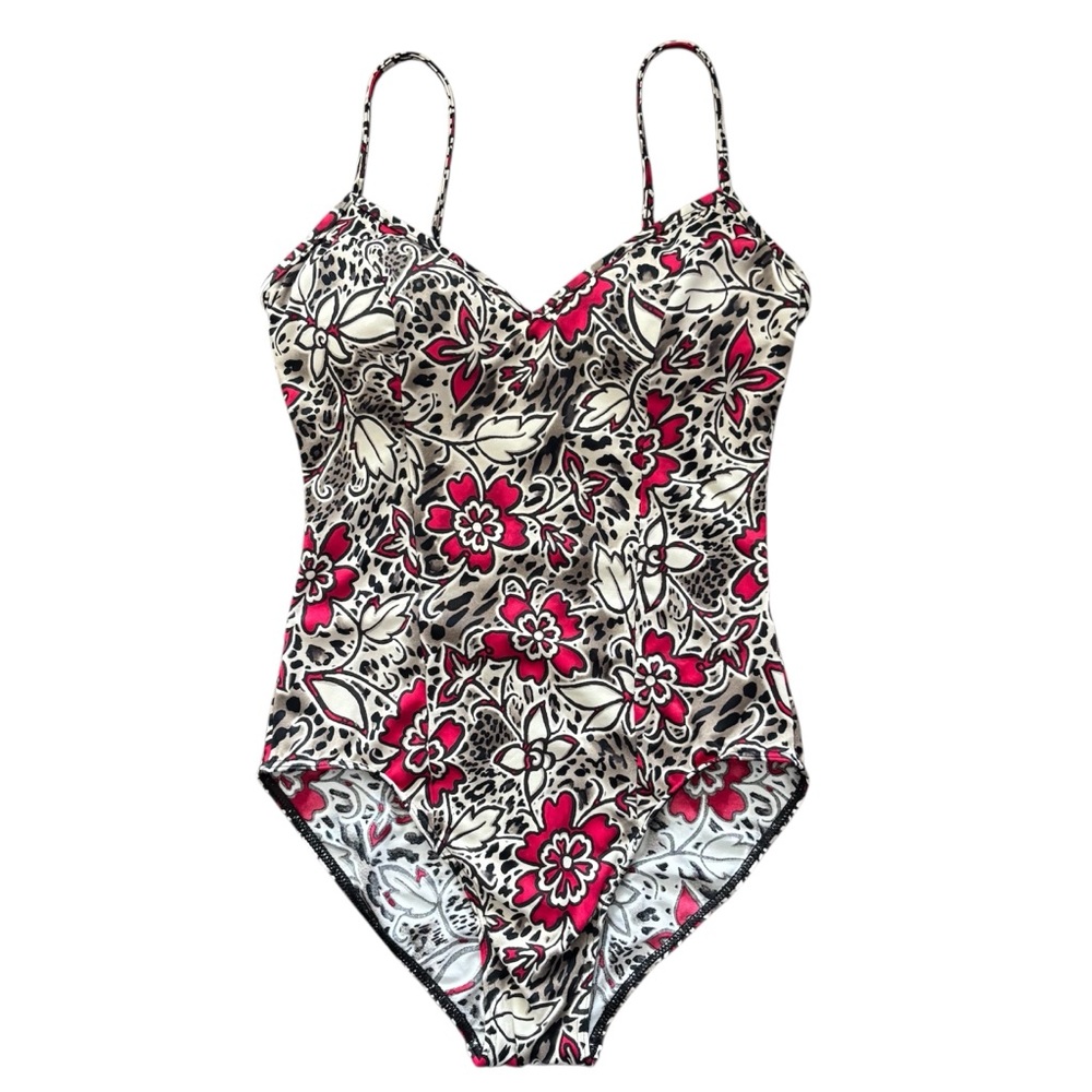 It Figures!  Tummy Thinning One Piece Swimsuit Floral & Animal Print 12